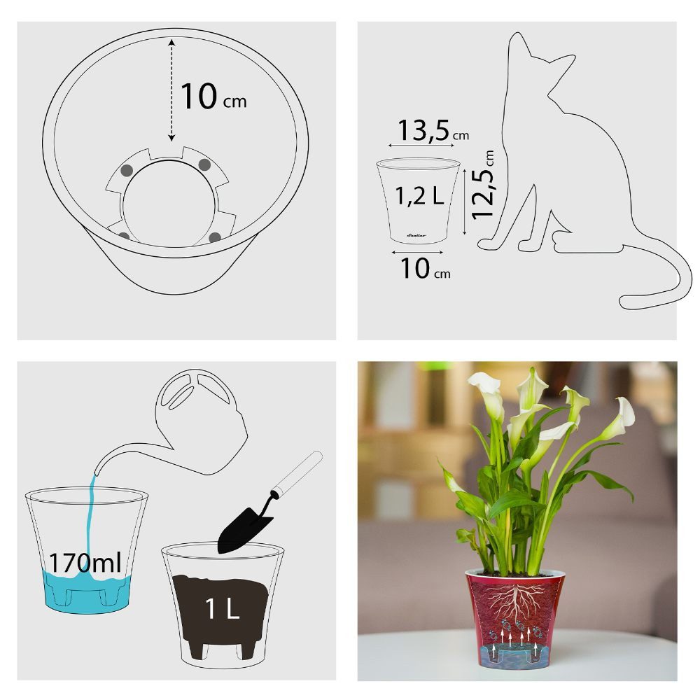 Happy plants Blumentopf Blumentopf Arte - Kunststoff Selbstbewässerungstöpfe, Hochglanzoptik, rund, leichtgewichtig