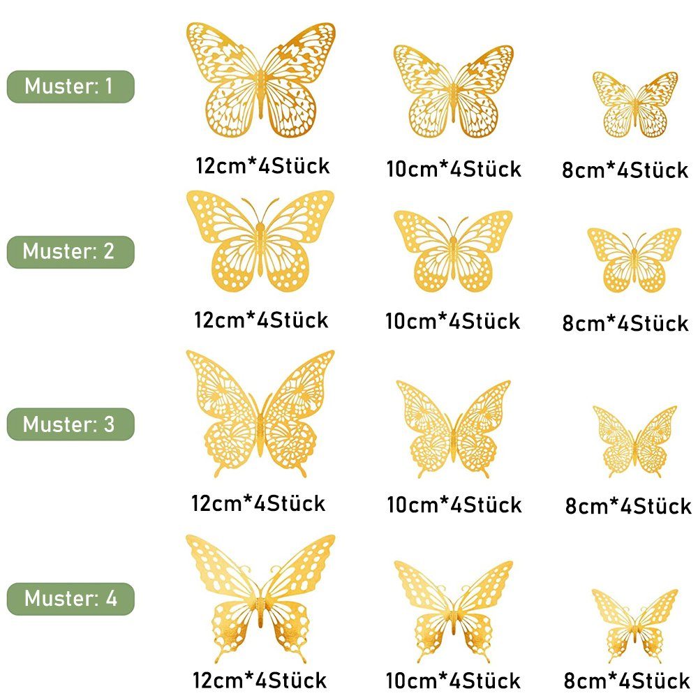 NUODWELL 3D-Wandtattoo 48 Stück 3D Schmetterling günstig online kaufen