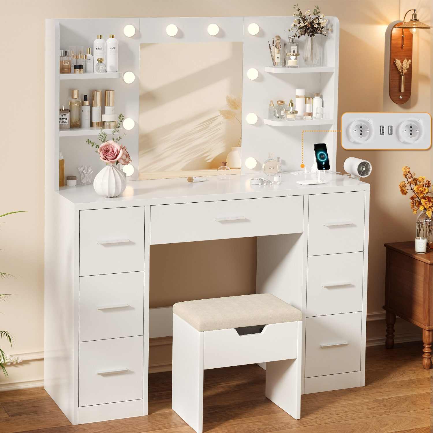 HOMALL Schminktisch Mit dreifarbiger LED-Beleuchtung, mit Spiegel, optional günstig online kaufen