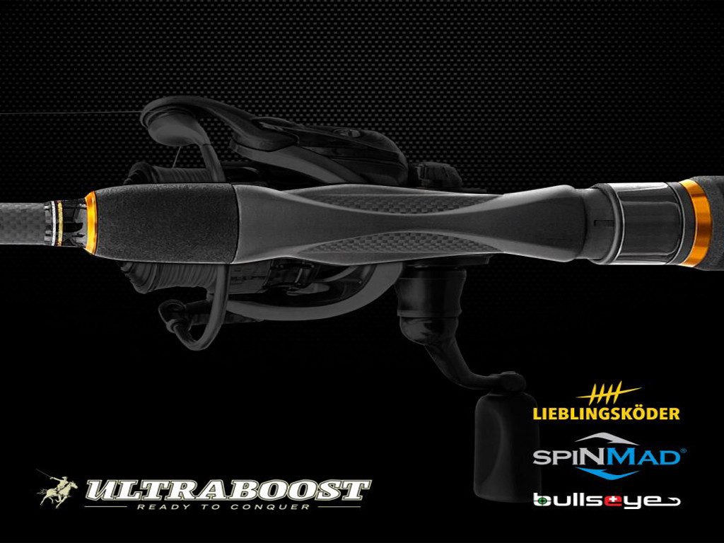 Bullseye Fishing Spinnrute Ultraboost Zander+Hecht 2,65 m - 10 bis 50 g - Bullseye/Lieblingsköder, (2-tlg., Lieblingsköder Rutenschutz), hochmodularer Japan-Blank - TVS Halter von Fuji