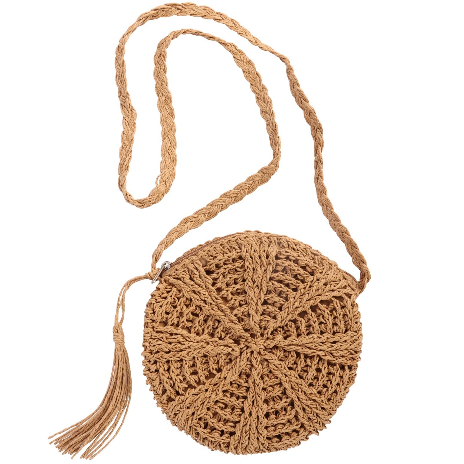 Zaewry Strandtasche Vintage Strandtasche Strand Stroh Handtasche Rund Crossbody Tasche, für Damenreisen und Urlaub