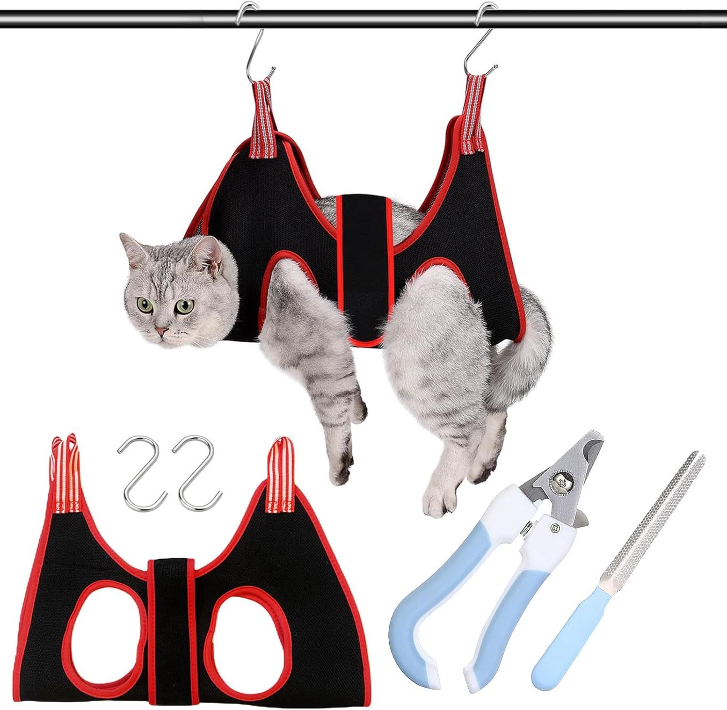 FELIXLEO Katzen-Hängematte Katzenpflege Hängematte Grooming Tasche mit Haken Nagelknipser Set