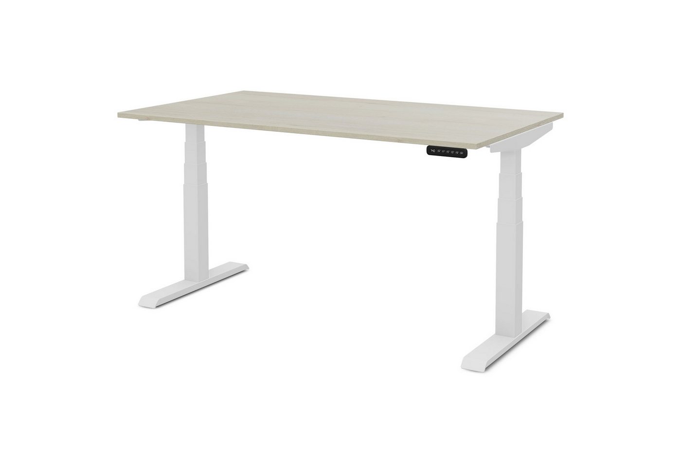 ASSMANN Büromöbel Schreibtisch PITINO (120x70cm Weiß Eiche Polar Kollisions-Schutz, Elektrisch höhenverstellbar, Familiengerecht, Verriegelungsfunktion 2-fach-Motorik Dreifachhub, einfache Montage, für Büro und Homeoffice), TÜV-zertifiziert, Blauer Engel,