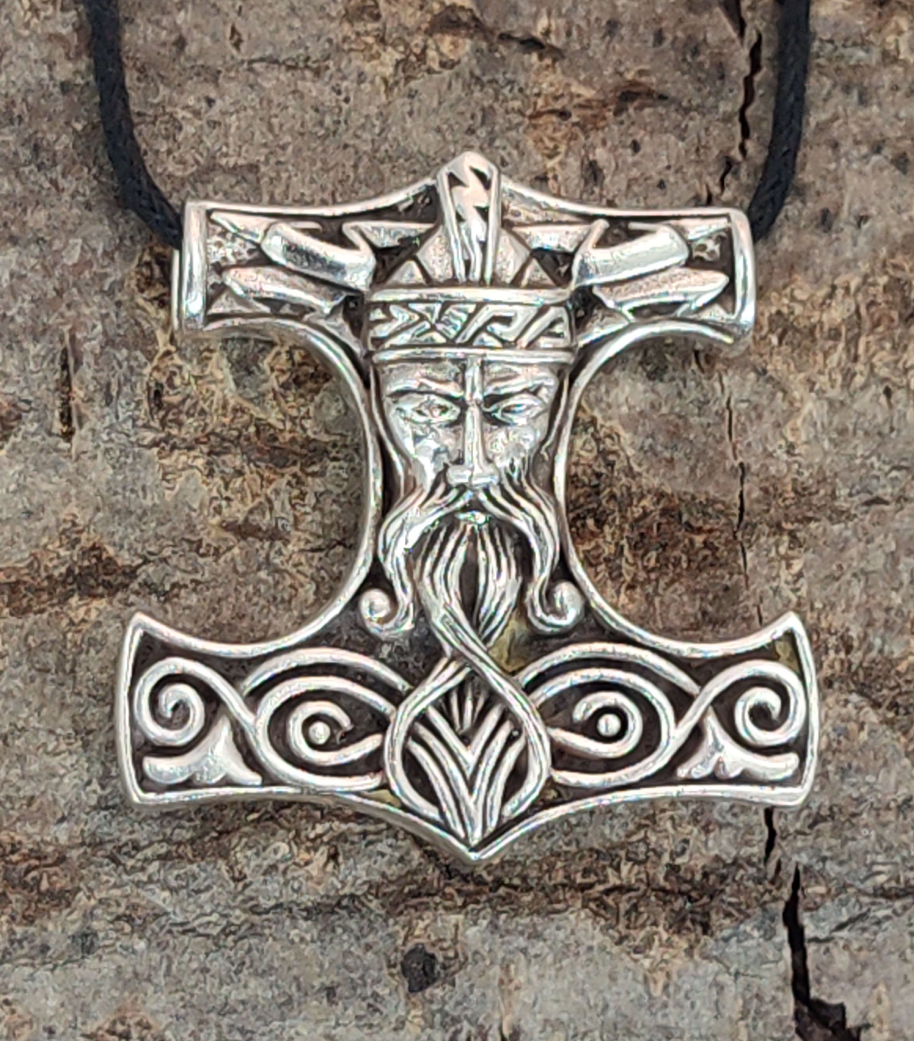 Kiss of Leather Kettenanhänger Thorshammer Thorhammer Thors Anhänger Odinskopf Hammer Thor 925 Silber