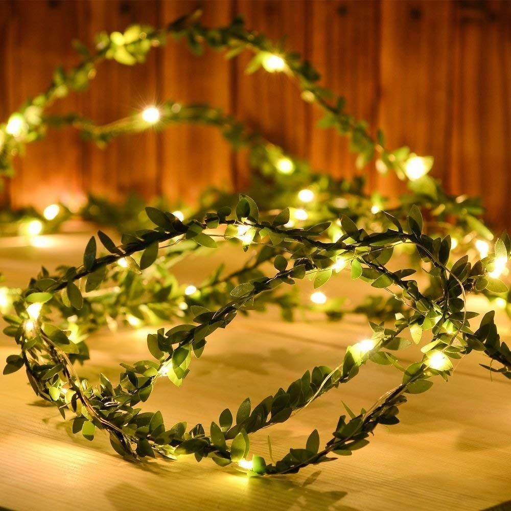 Hochzeit, batteriebetrieben Valentinstag LED-Lichterkette Lichterkette, grüne 2M/5M, Sunicol künstliche Blatt