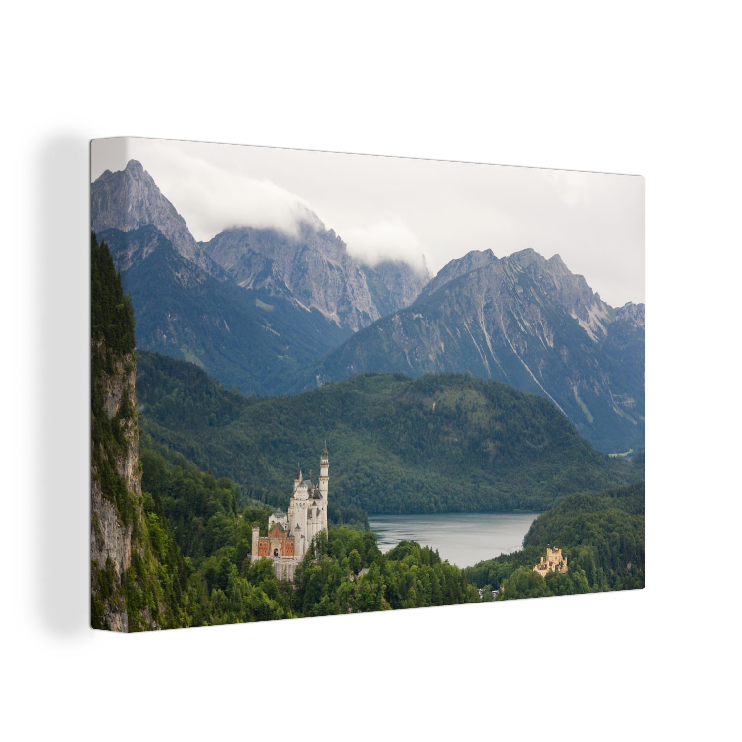 OneMillionCanvasses® Leinwandbild Das bayerische Schloss Neuschwanstein in Deutschland, umgeben von, (1 St), Wandbild Leinwandbilder, Aufhängefertig, Wanddeko, 30x20 cm