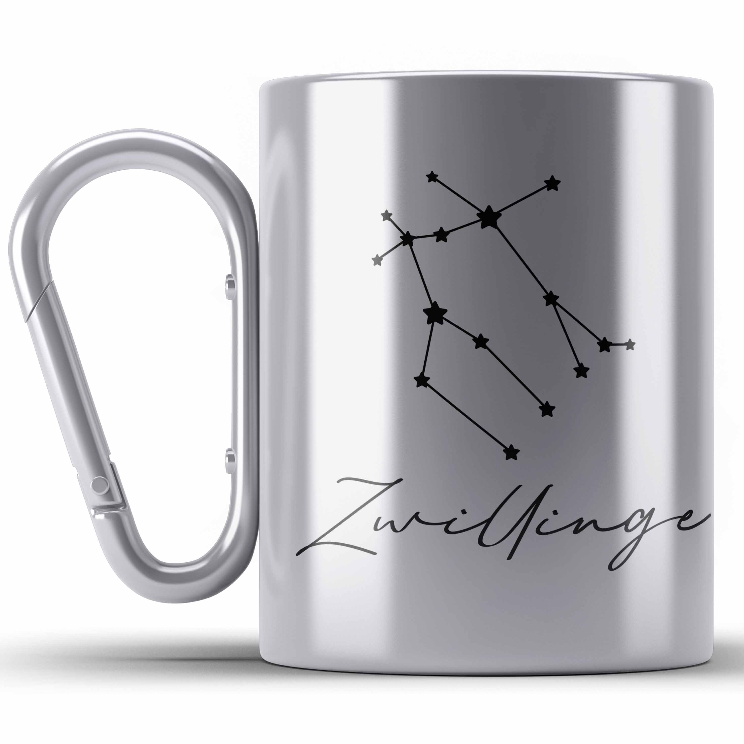 Trendation Thermotasse Zwilling Sternzeichen Edelstahl Tasse Silber Horoskop Geschenk Tierkreiszeich