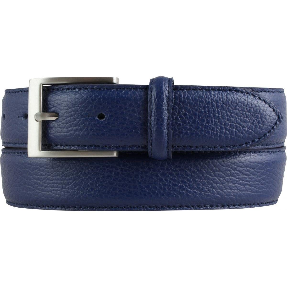 BELTINGER Ledergürtel Italienischer Anzug-Gürtel, 35 mm breit, Herren, Anzuggürtel, Hosengür Blau, Silber