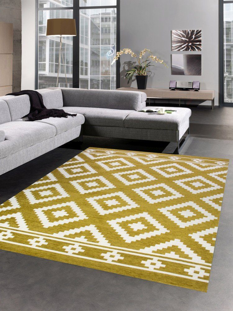 Teppich modern Wohnzimmer Teppich marokkanisches Design gelb weiß 