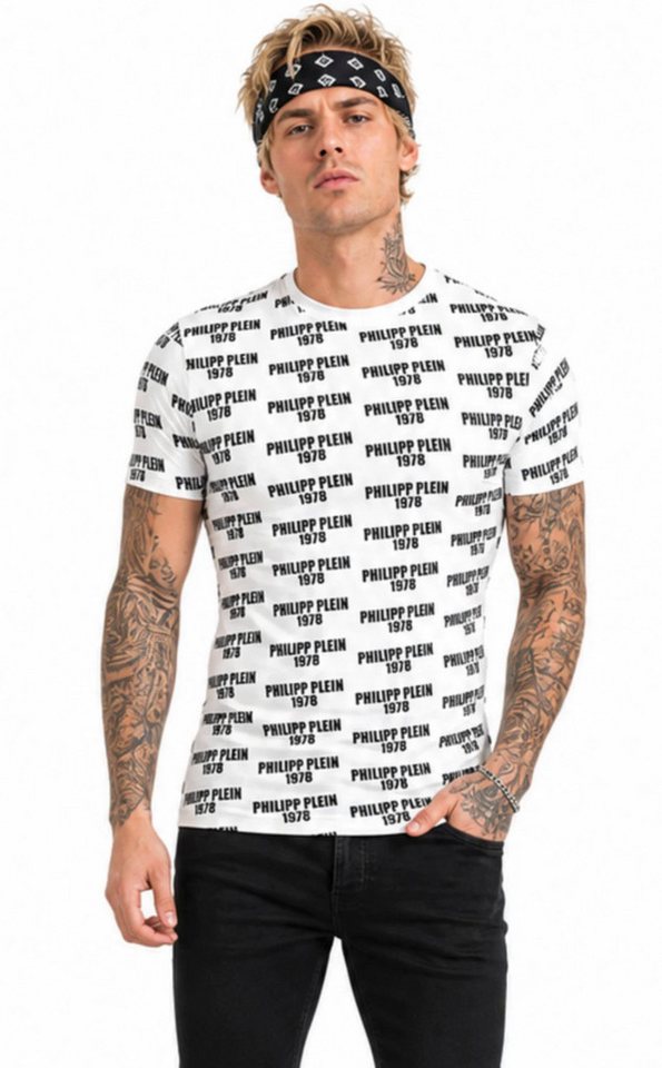 PHILIPP PLEIN T-Shirt Multi Logo Slim Fit Baumwolle Stretch Ideal für Streetwear, Freizeit, Urlaub und City-Looks