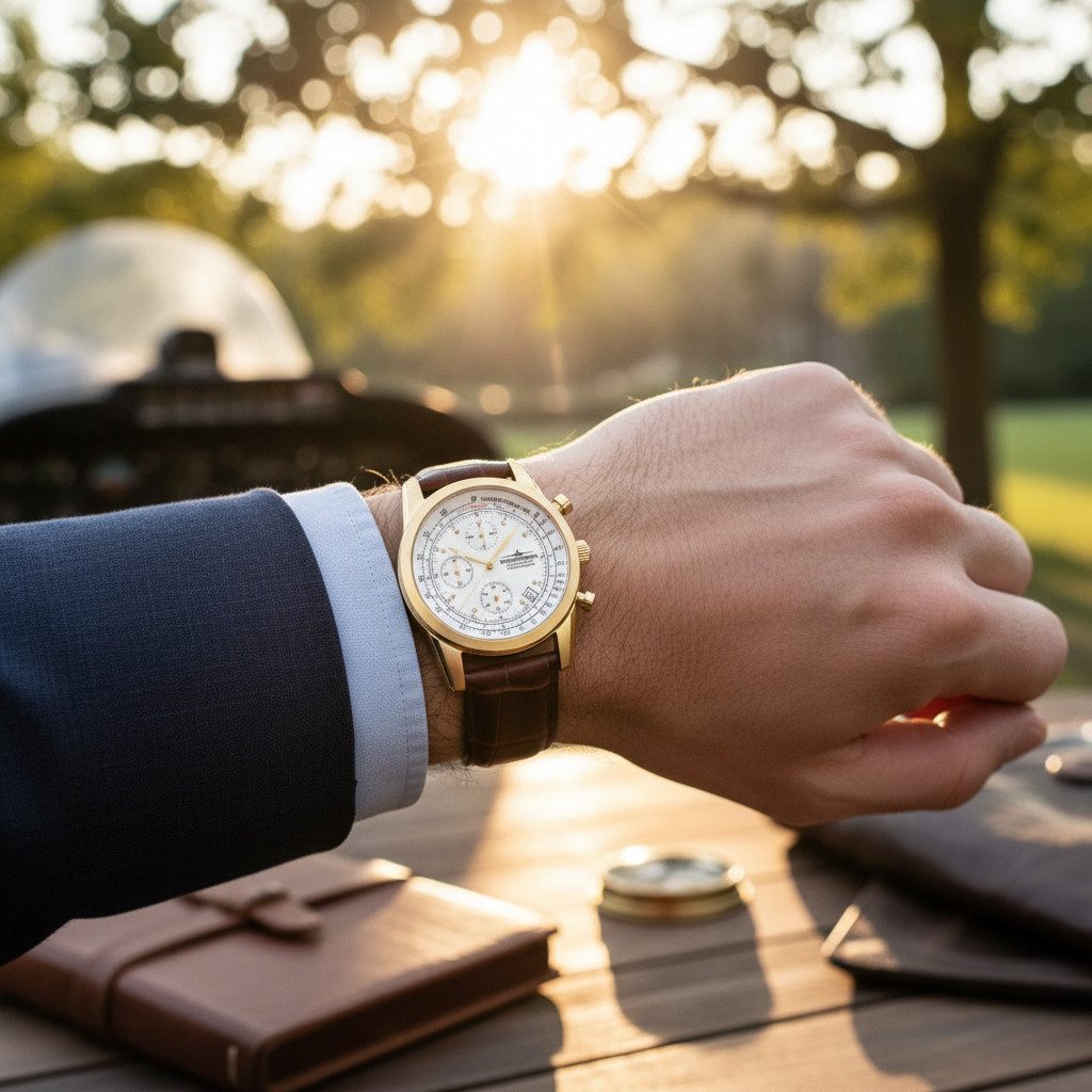 Thunderbirds Chronograph Landmark Fliegeruhr TB1001-04 – Herrenuhr mit Lederband, 42 mm, Edelstahlgehäuse, Chronograph im Fliegerdesign