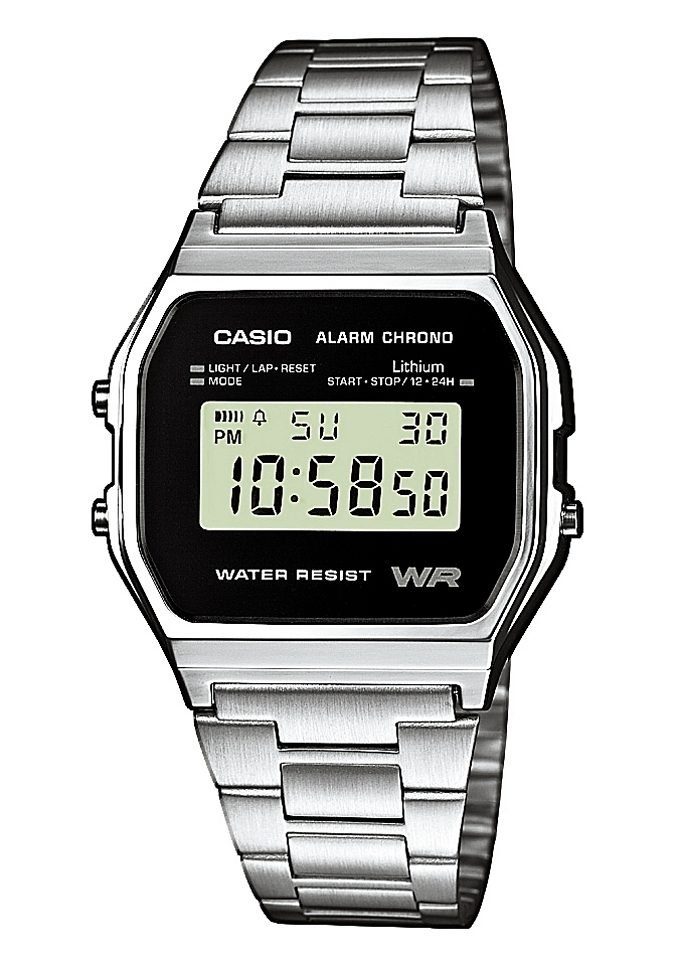 CASIO VINTAGE Chronograph A158WEA-1EF, Quarzuhr, Armbanduhr, Damen, Herren, digital, Retro, Stoppfunktion