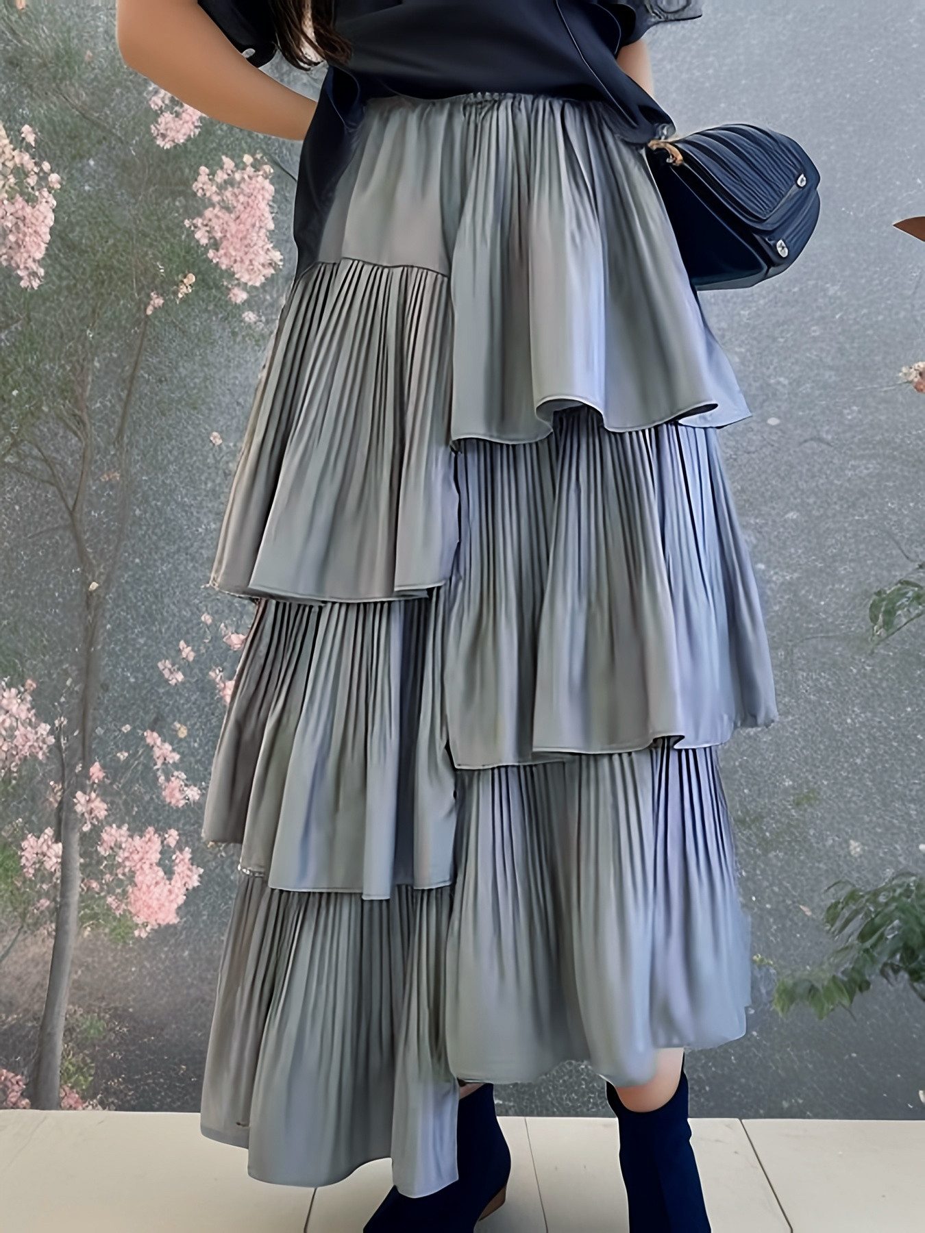 DEBAIJIA Midirock Damen Frühling Sommer Elegant mit hoher Taille Faltenrock günstig online kaufen