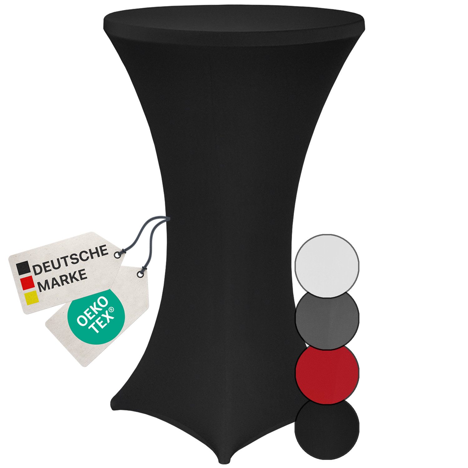 NYVI Stehtischhusse Stehtischhusse NYVIGala 60cm Schwarz Elastische Stretchhusse, Elegante Premium Husse für Stehtisch & Bistrotisch mit 110-120cm Höhe