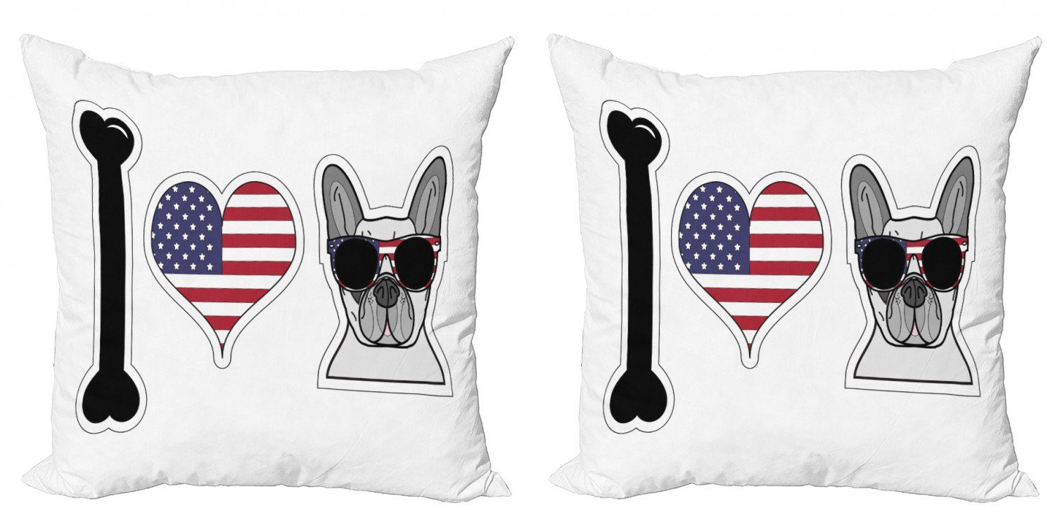 Kissenbezüge Modern Accent Doppelseitiger Digitaldruck, Abakuhaus (2 Stück), Bulldogge US-Flagge in einem Herzen und Hund
