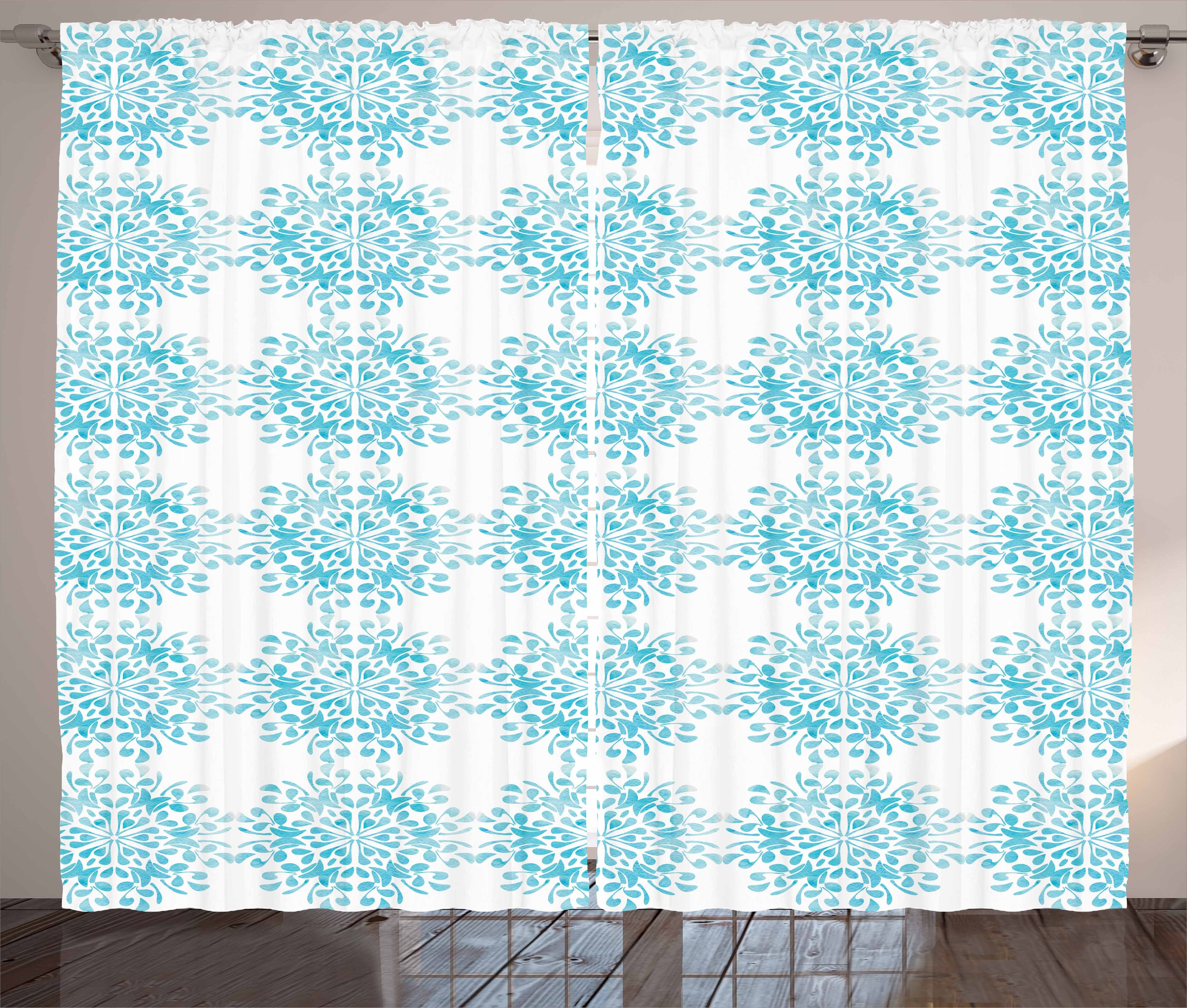 Gardine Schlafzimmer Kräuselband Vorhang mit Schlaufen und Haken, Abakuhaus, Blauer Mandala Abstrakt Watercolored | Fertiggardinen