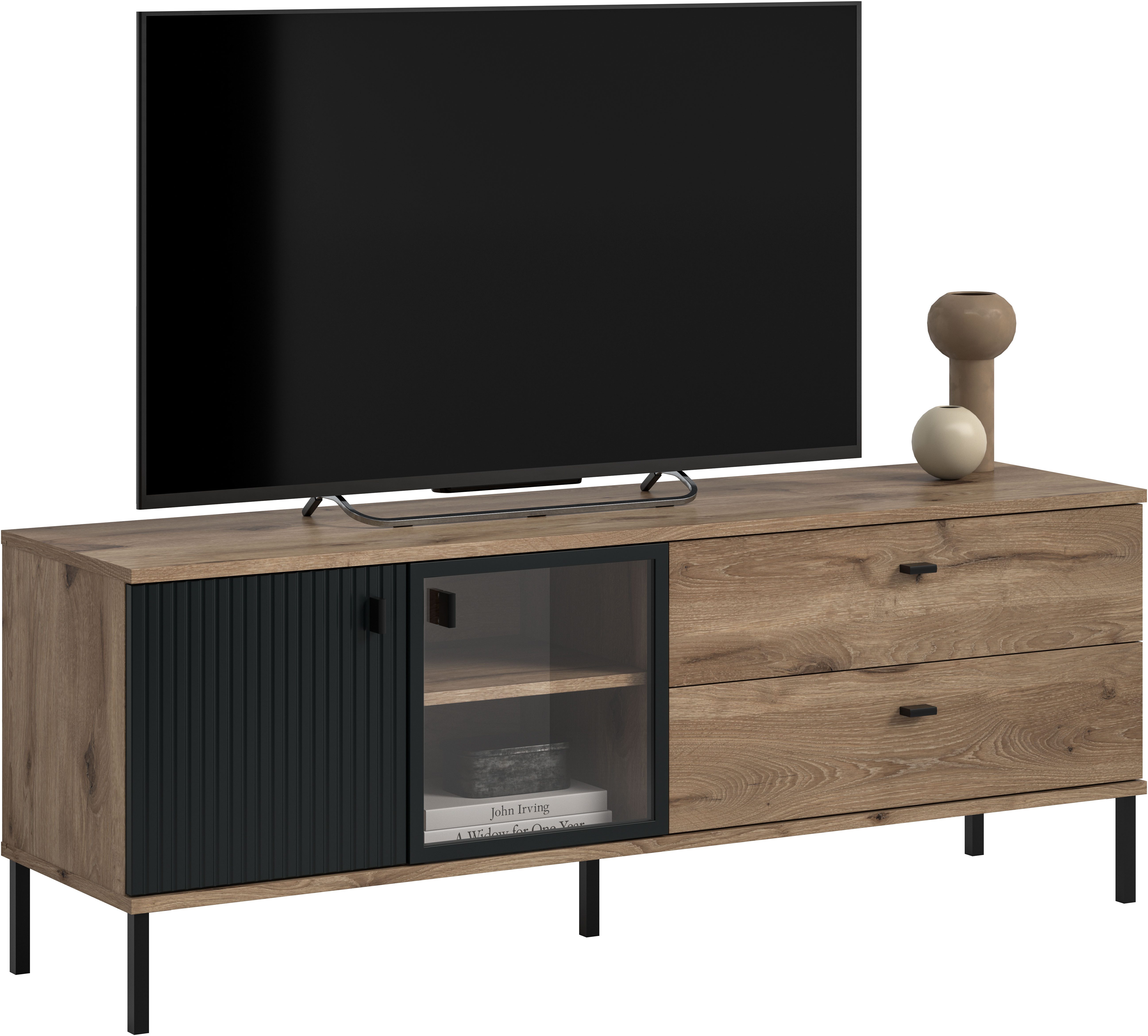 INOSIGN Lowboard TREVERK, Breite: 154 cm, hochwertige MDF-Front schwarz tiefzieh (1 St), Lowboard, Wohnzimmer, Esszimmer