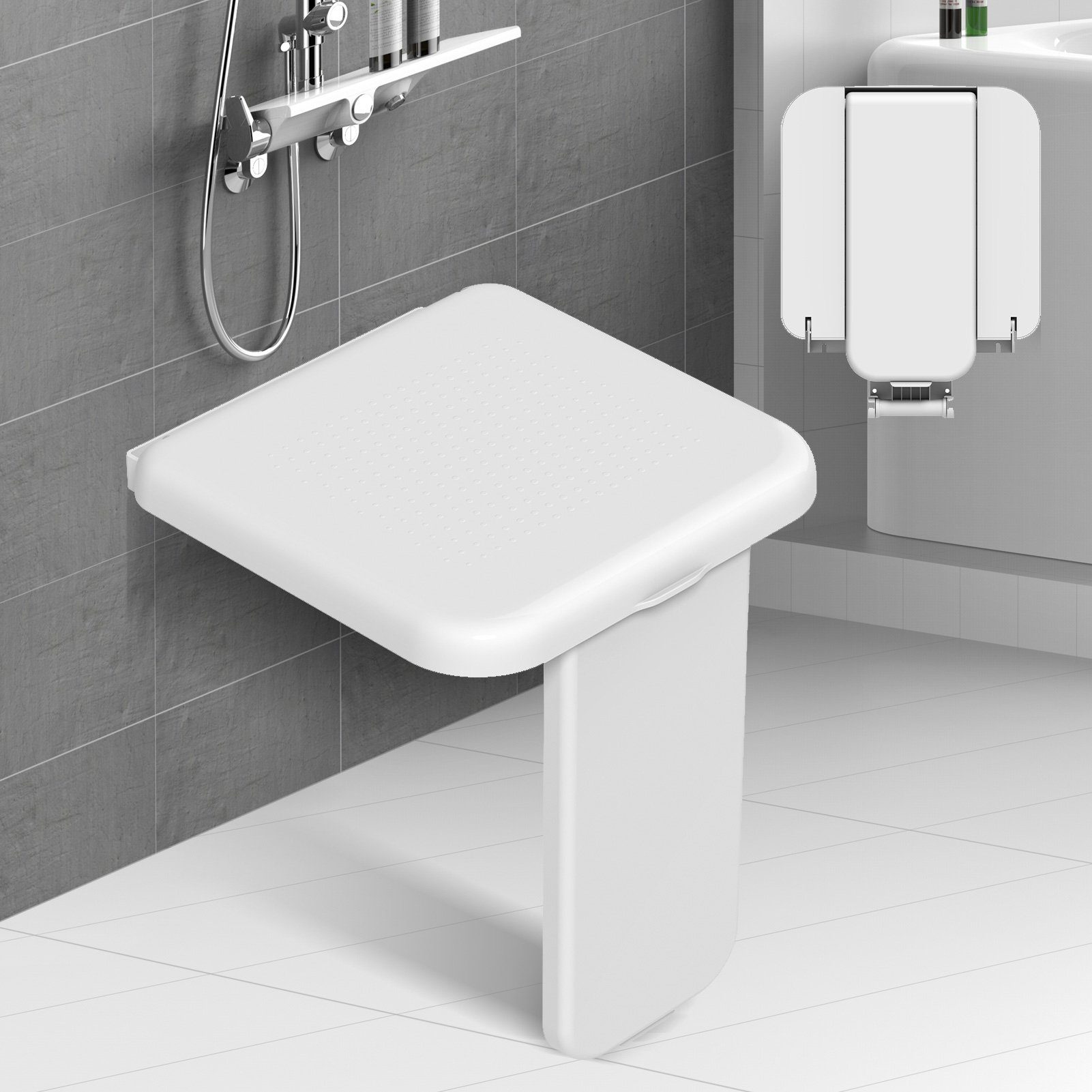 HEUFFE Duschklappsitz zur wandmontage, für Senioren, klappbar, rechteckig, modern, belastbar bis 200,00 kg, EUIPO-zertifiziert