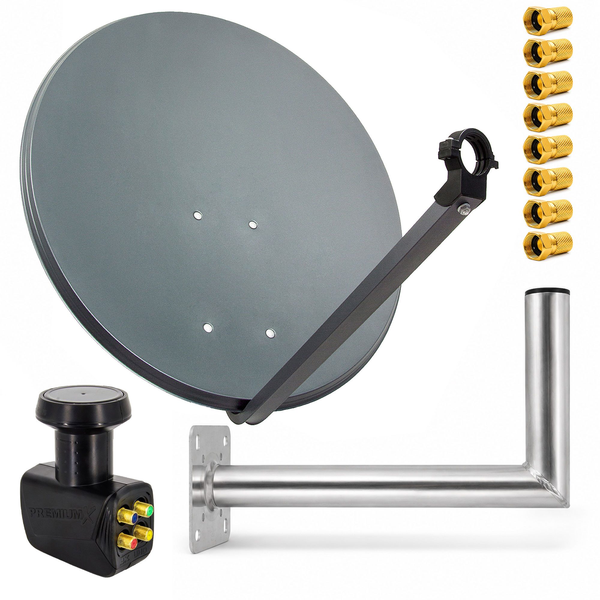 PremiumX SAT Anlage 80cm Antenne Quad LNB F-Stecker Wandhalter 45cm SAT-Antenne
