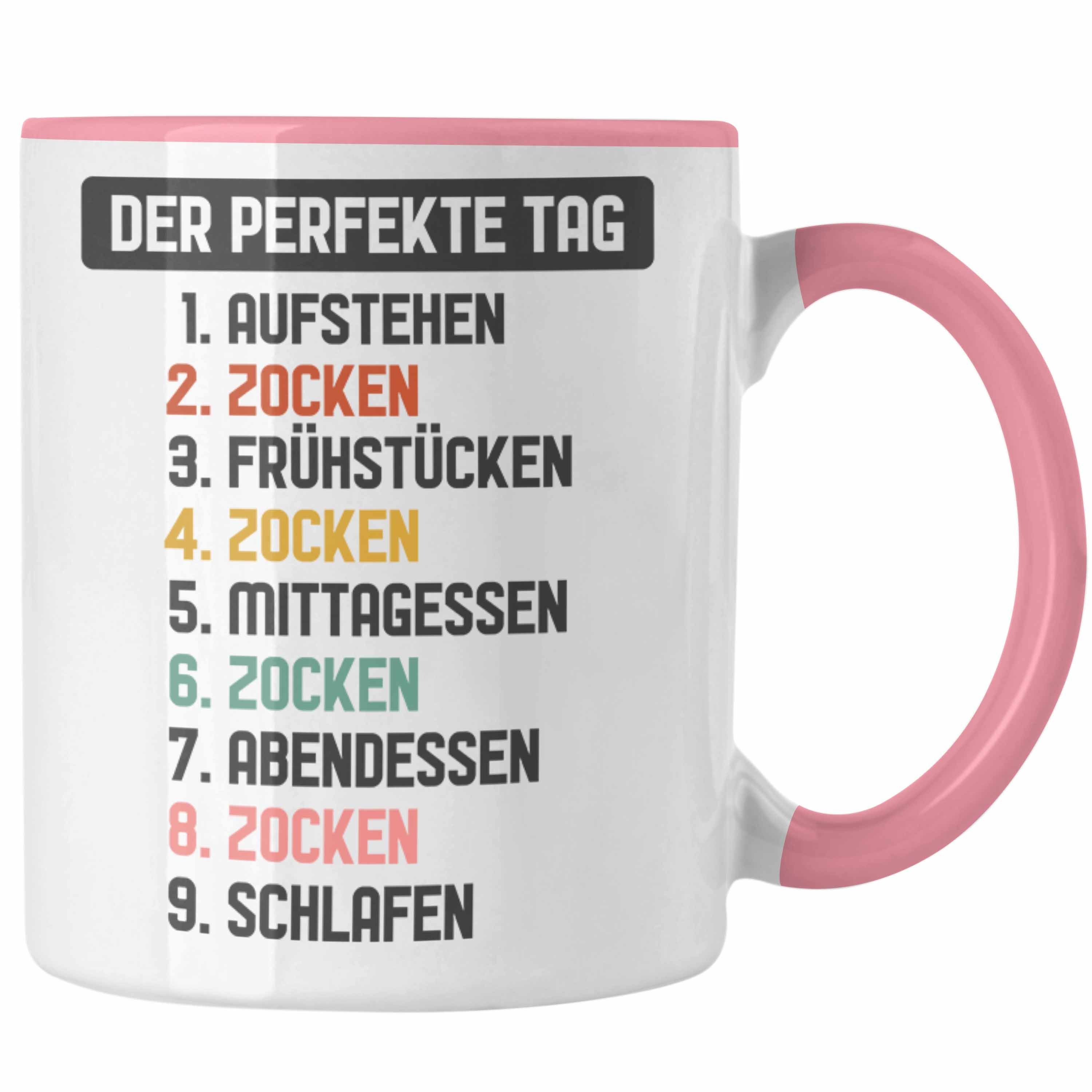 Trendation Tasse Trendation - Zocker Gamer Tasse mit Spruch Geschenk Junge Jungs Gaming Kaffeetasse Der Perfekte Tag Rosa | Teetassen