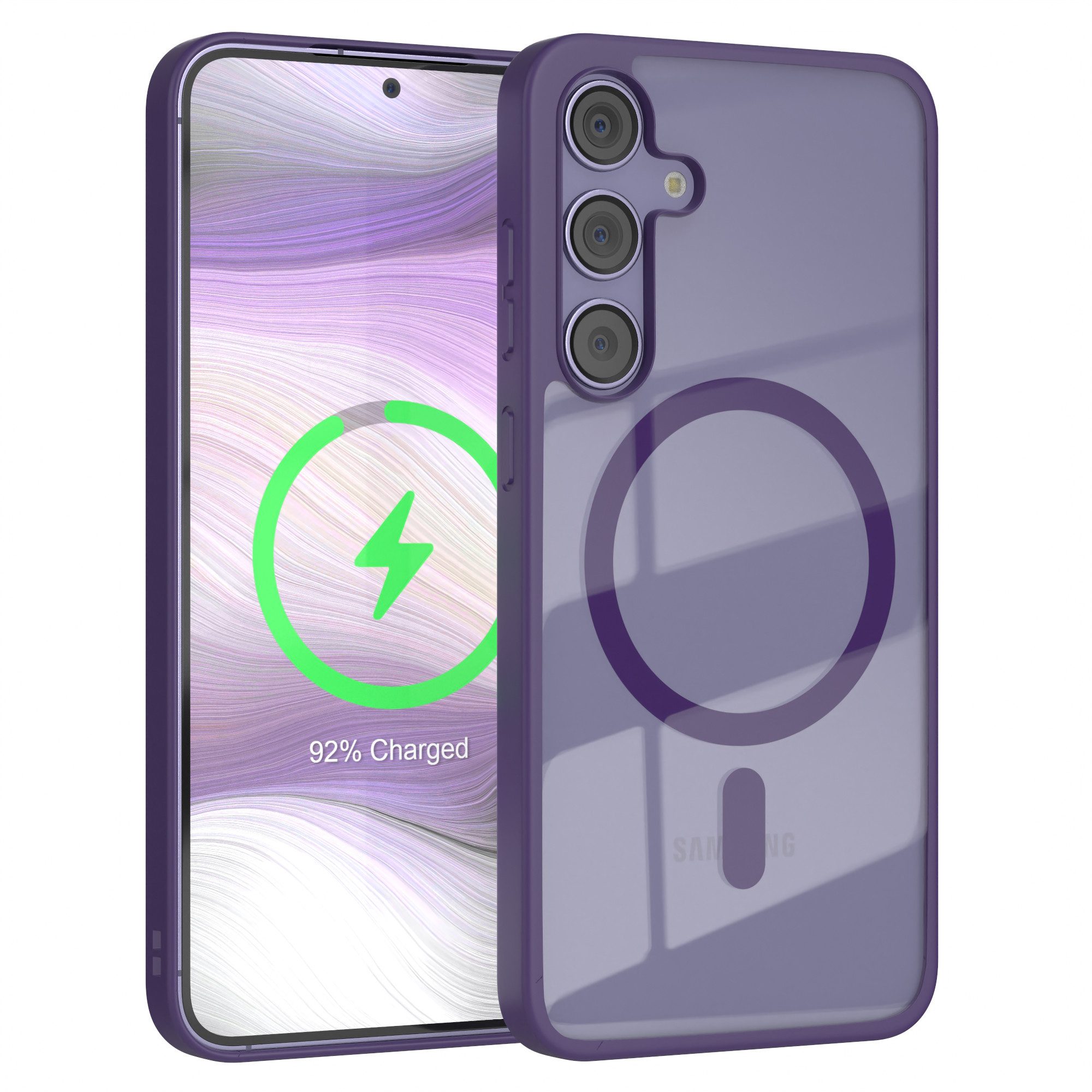 EAZY CASE Handyhülle Transparente Hülle mit MagSafe Galaxy S24 Plus 6,7 Zoll, Hülle mit Kameraschutz, Smart Case kompatibel mit Magsafe, Violett