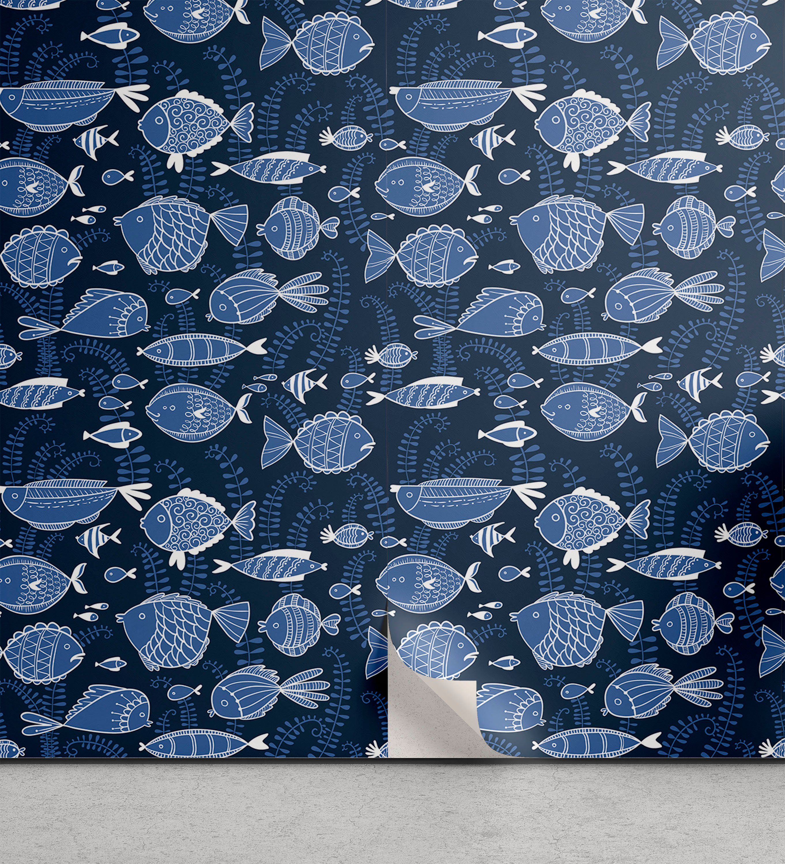 Abakuhaus Vinyltapete selbstklebendes Wohnzimmer Küchenakzent, Ozean Tropic Fisch Moss Leaves