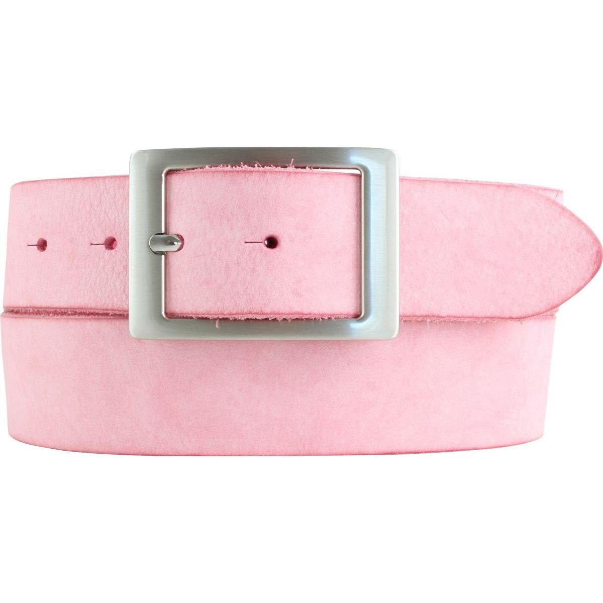 BELTINGER Ledergürtel Herren-Gürtel aus weichem Vollrindleder mit Doppel-Schnalle Vintage-Lo weiches Leder, Gürtelschnalle in Altsilber, Vintage Fuchsia, Silber