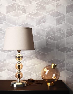 Newroom Vliestapete, Grau Tapete Grafisch Würfel - Grafiktapete Marmortapete Silber Geometrisch Glamour Marmor Glitzer für Wohnzimmer Schlafzimmer Küche