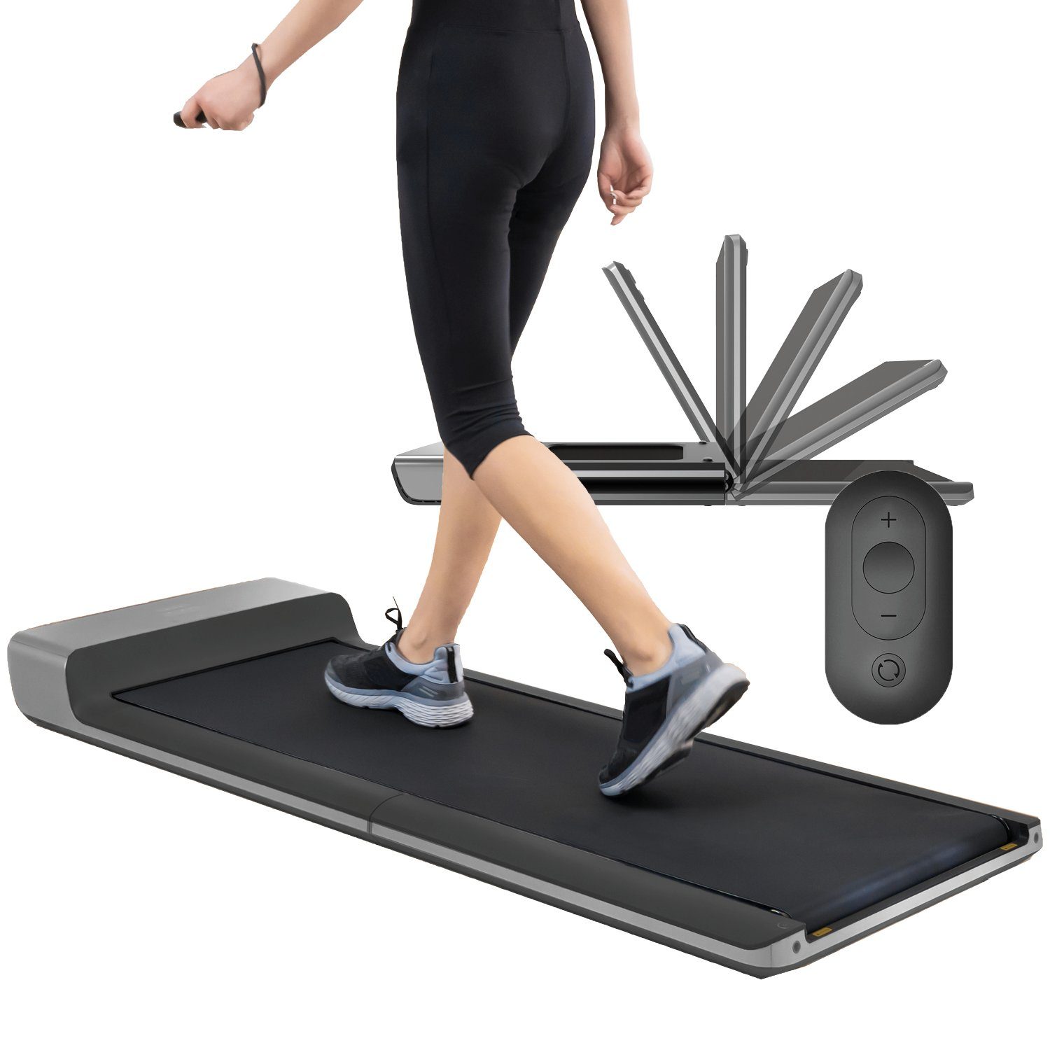 Skandika Laufband Walkingpad, bis 6km/h, klappbar, für Büro oder Zuhause, bis 120 kg (Mit Fernbedienung), adaptive Speedcontrol, breite Lauffläche, Transportrollen, mit App