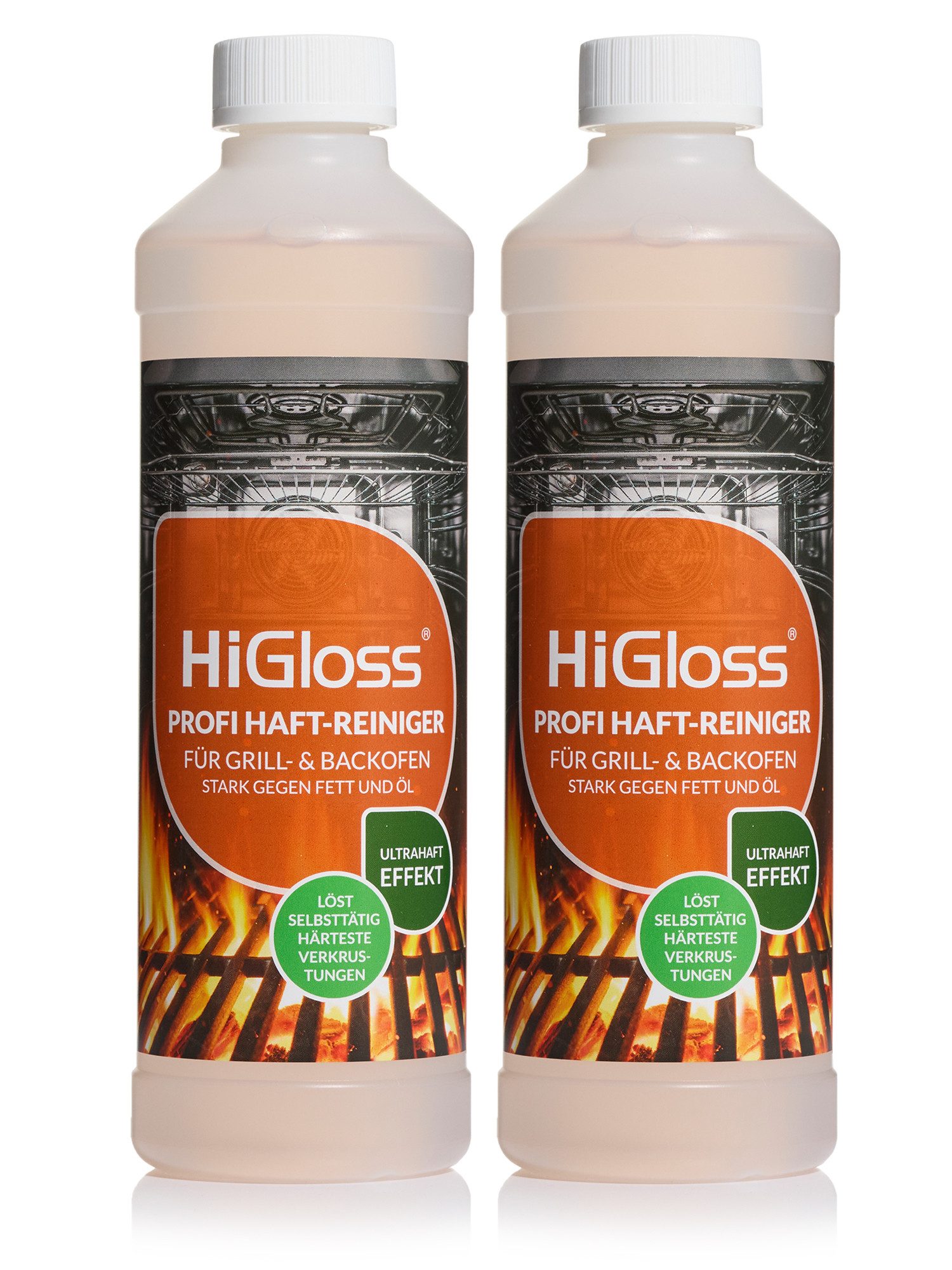 HiGloss Profi Grill- und Backofenreiniger Backofenreiniger (1-St. 2 x 500ml, ultrastark gegen Fett, Öl und Eingebranntes)