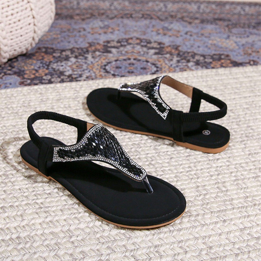 YOOdy~ Sandalen sommer Elegant Zehentrenner Neue Riemchensandale Schwarz Peep-Toe-Sandalen damen