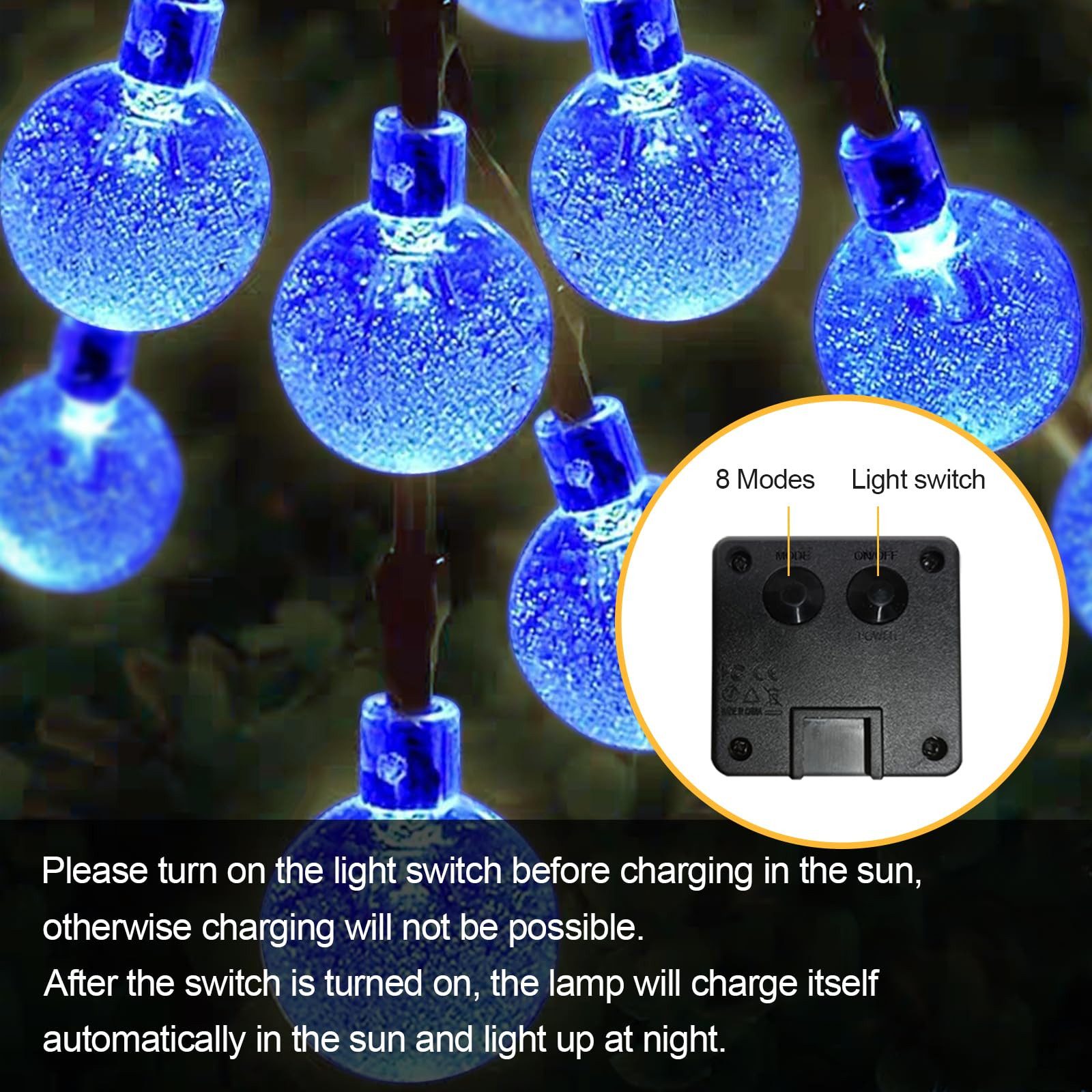 LQWELL LED Solarleuchte LED Kugel-Lichterkette Außen Solar Gartenleuchte, Kettenlicht Kristall Kugeln, Garten Terrasse Balkon Hochzeit Party Fenster – Bild 5 von 5