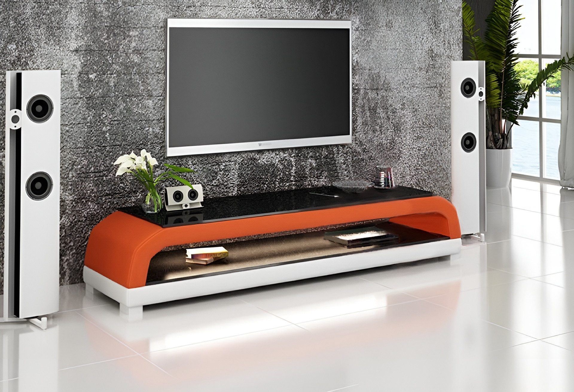 Xlmoebel Sideboard Fernsehschrank aus Leder und Glas mit Stauraum und elegantem Design (RTV Fernsehschrank Modell " TV 6108), Hergestellt in Europa