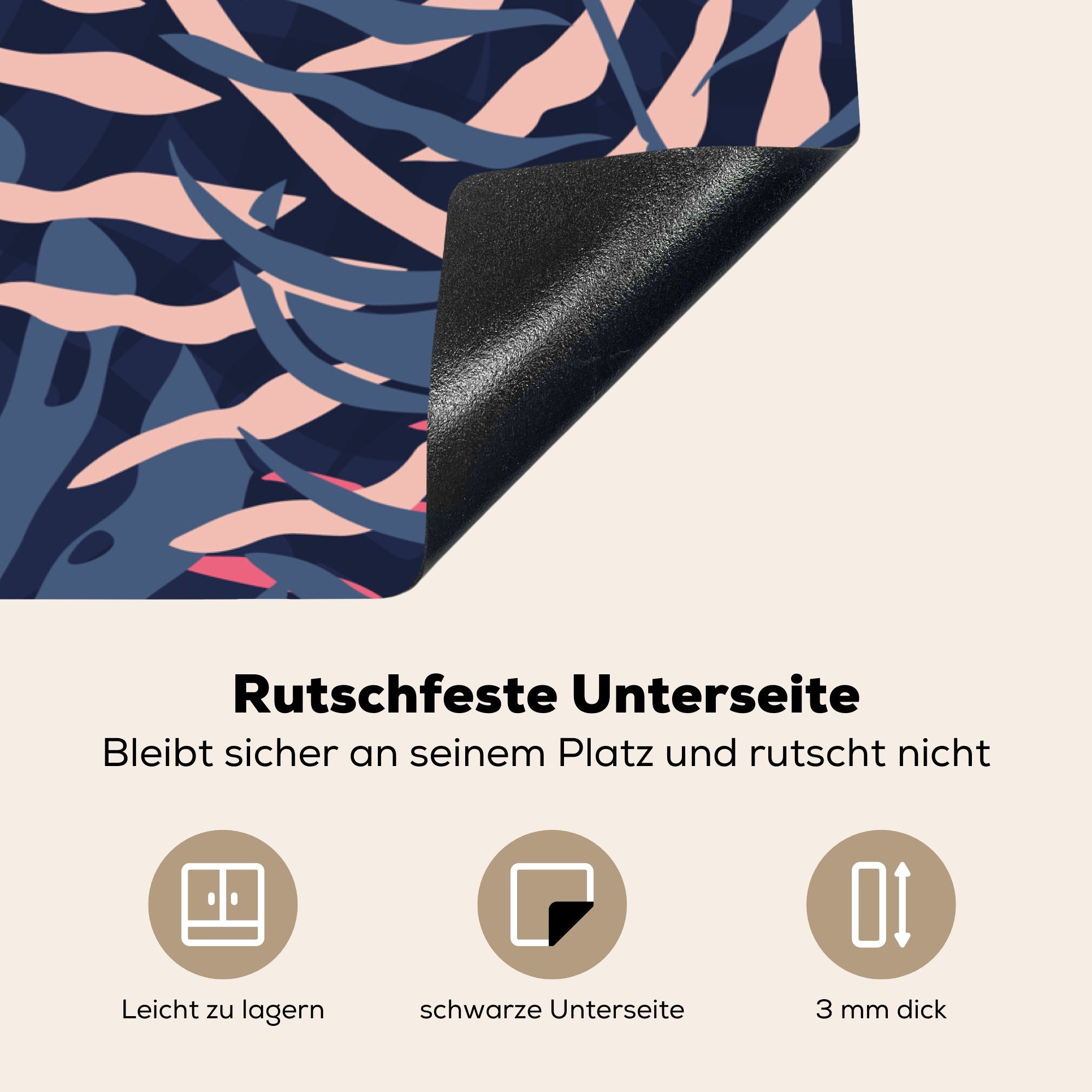 MuchoWow Herdblende-/Abdeckplatte Blätter - Tropisch 81x52 Rosa Induktionskochfeld Muster Ceranfeldabdeckung Kinder Mädchen, Mädchen Schutz die (1 - - - - cm, Vinyl, tlg), für - küche