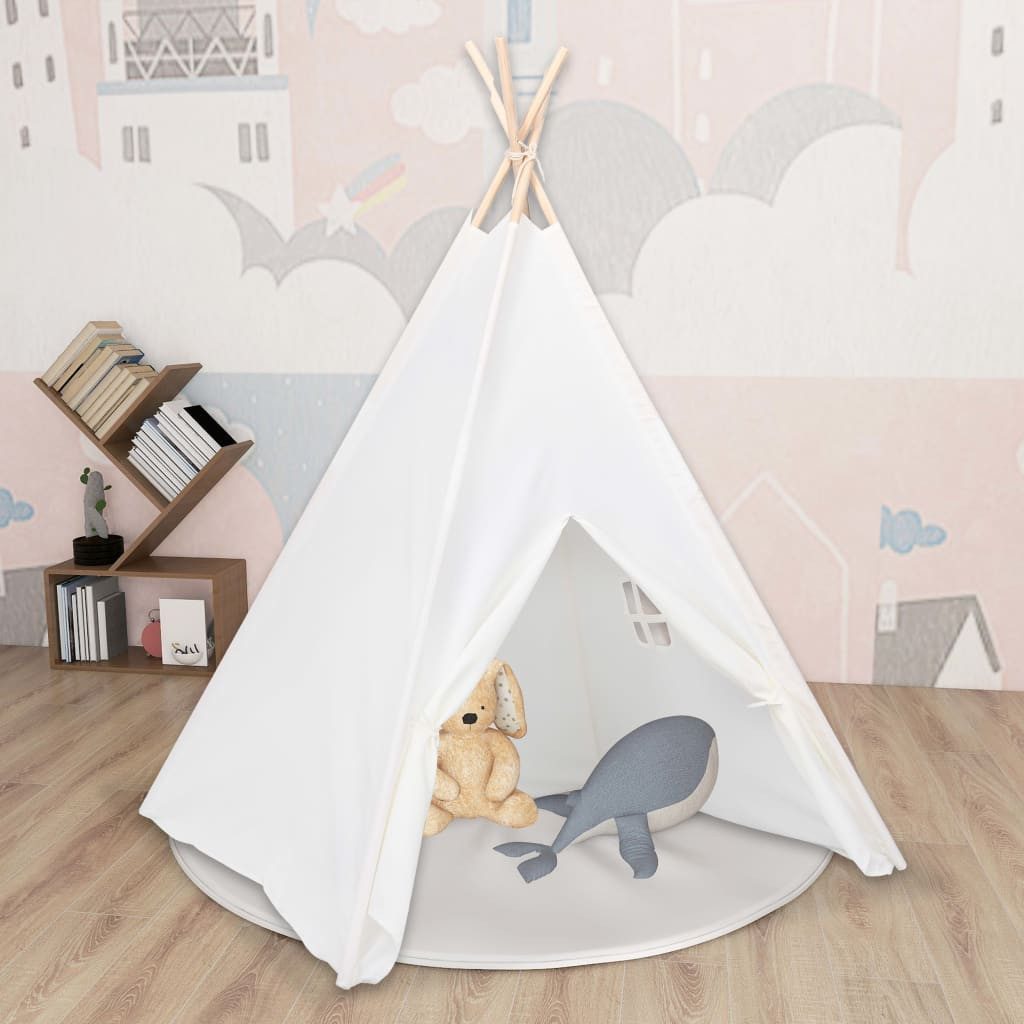 Spielzelt Kinder Tipi-Zelt mit Tasche Pfirsichhaut Weiß 120x120x150 cm