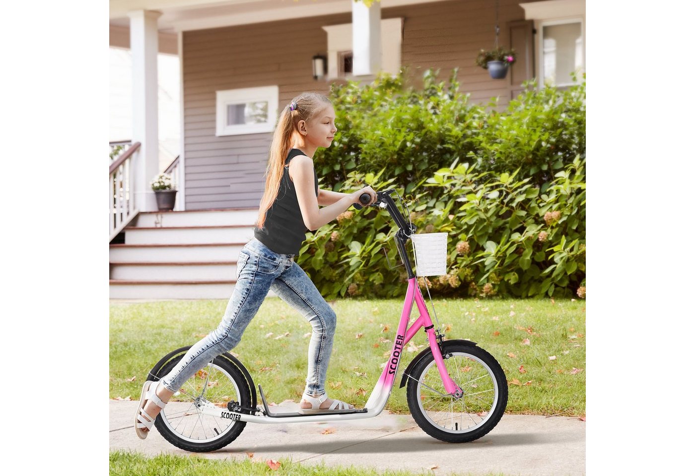Thumbnail - HOMCOM Scooter Kickscooter inkl. Korb, höhenverstellbar, für Kinder 5-12 Jahren, 1 km/h, (Tretroller, 1 tlg., Kinderroll...