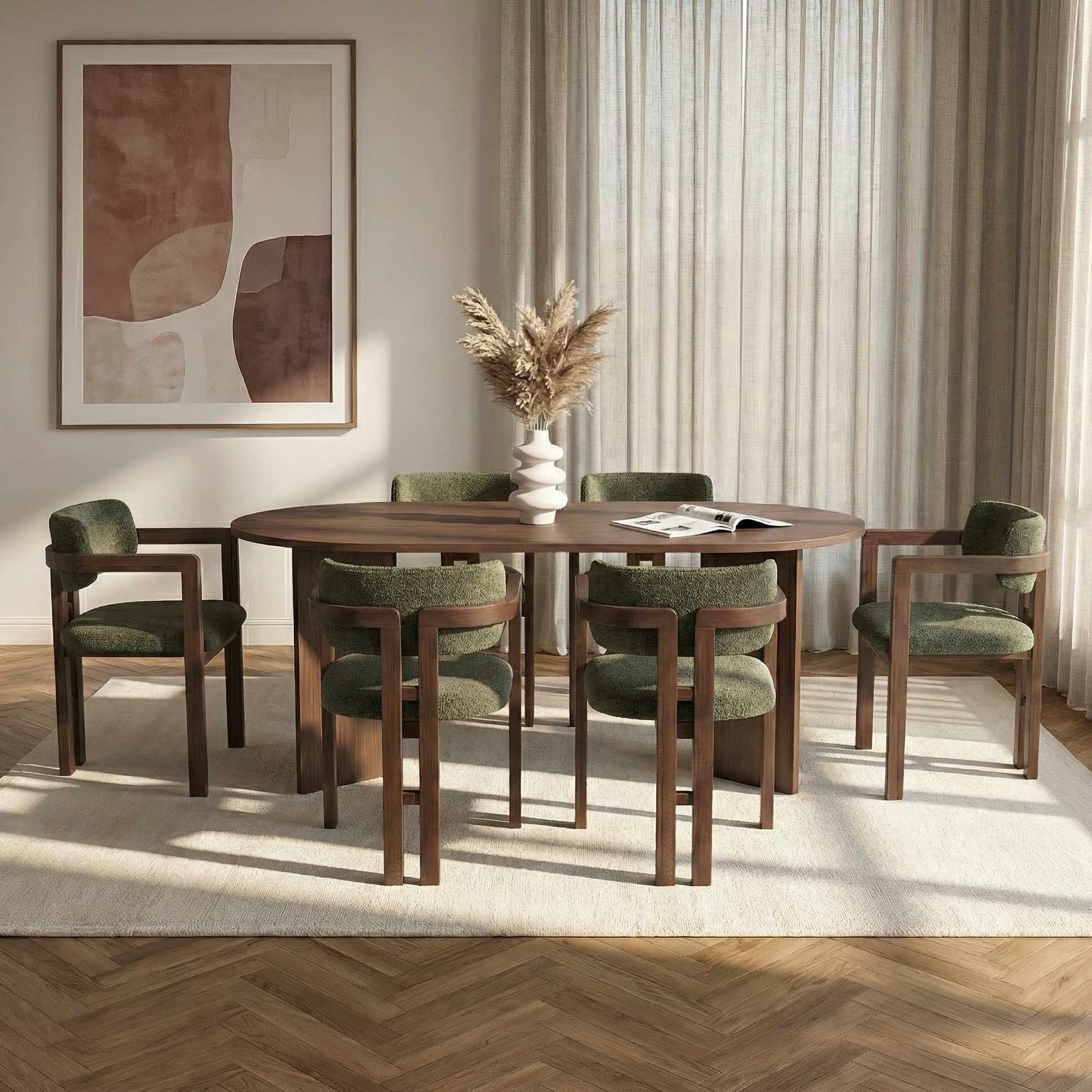 Skye Decor Essgruppe Sablin Modern Set, (Set, 7-tlg., 1 Tish, 6 Stühle), Japandi Set bestehend aus 6 Stühl und 1 Tish Modernes Esszimmer Set