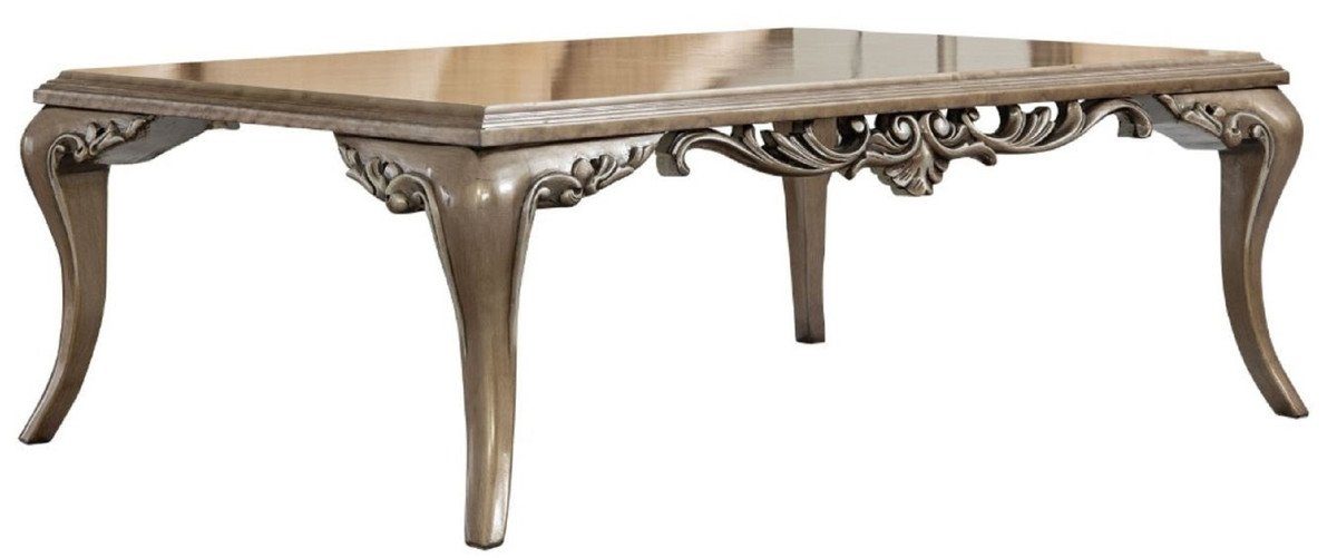 Casa Padrino Couchtisch Luxus Barock Couchtisch Braun / Silber - Prunkvoller Wohnzimmertisch im Barockstil - Handgefertigter Massivholz Tisch - Barock Möbel
