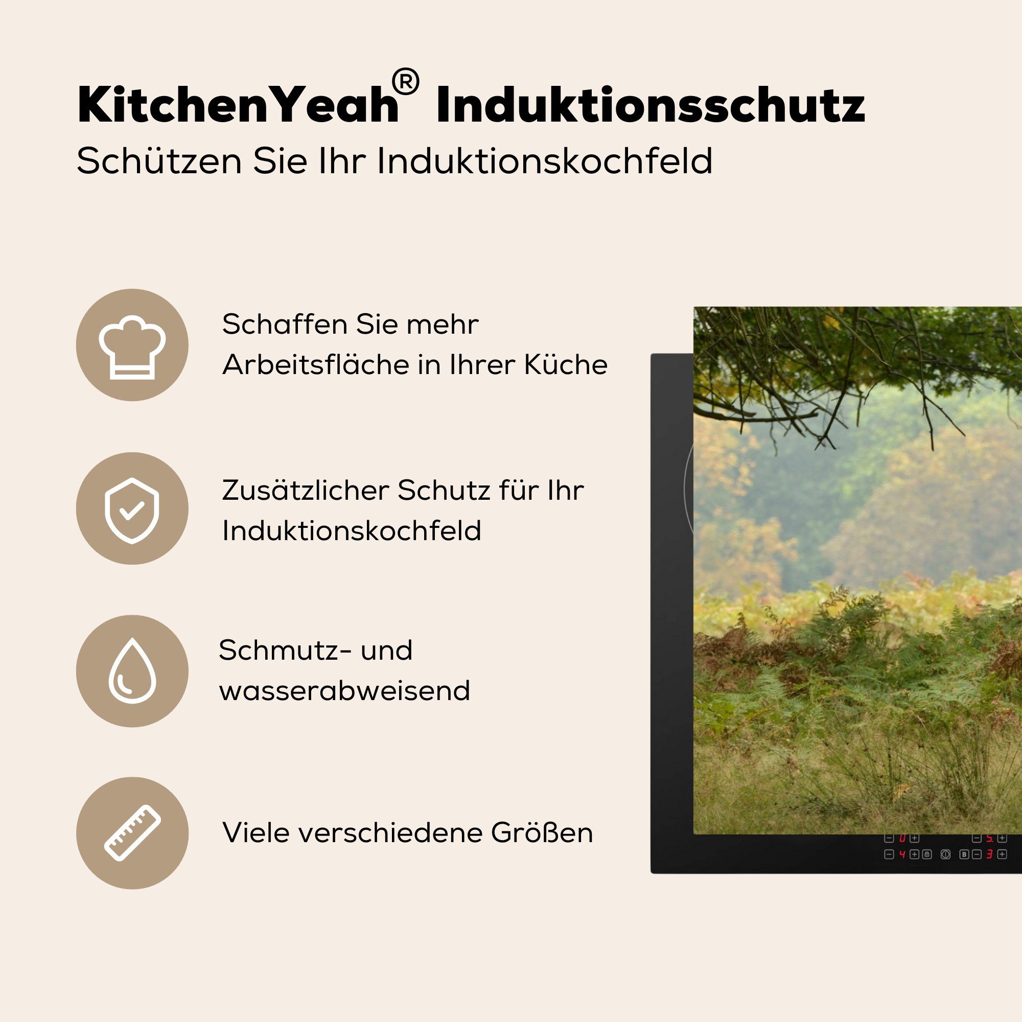 MuchoWow Herdblende-/Abdeckplatte Rothirsch - Natur tlg), Schutz (1 81x52 Vinyl, cm, Ceranfeldabdeckung für Induktionskochfeld die - küche, Grün