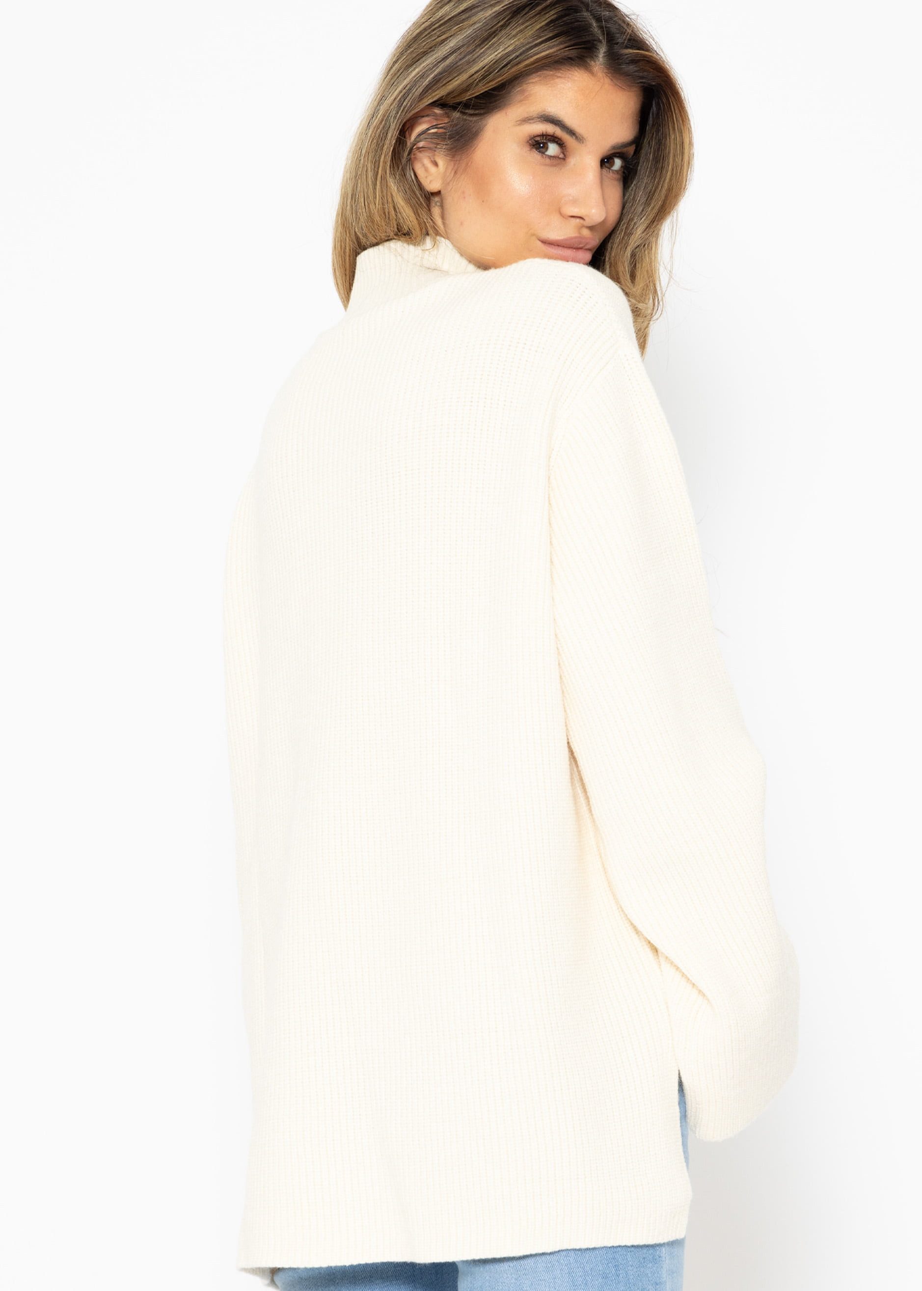 SASSYCLASSY Rollkragenpullover Turtleneck Pullover Damen aus weichem Grobstrick Feminin-warmer Rollkragenpullover Offwhite Taupe Blau