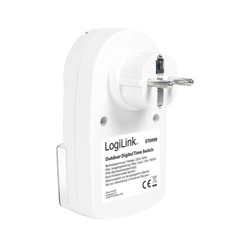 LogiLink Zeitschaltuhr für Außenbereich, Display Weiss, IP44, den LCD