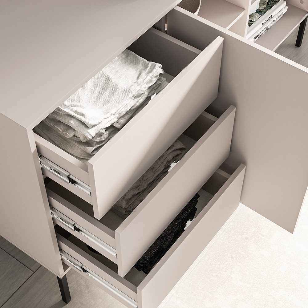 Lomadox Wohnzimmer-Set BANSIN-131, (Mega-Spar-Set, 2-St., Lowboard), in Kaschmir, grifflos, Glasfront mit schwarzen Rahmen, Softclose