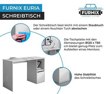 Furnix Kinderschreibtisch EURIA 08 Schreibtisch - Arbeitsplatz mit offene Ablage und Tür, Masse: B120 x H74,5 x T50 cm, pflegeleicht, Made in EU