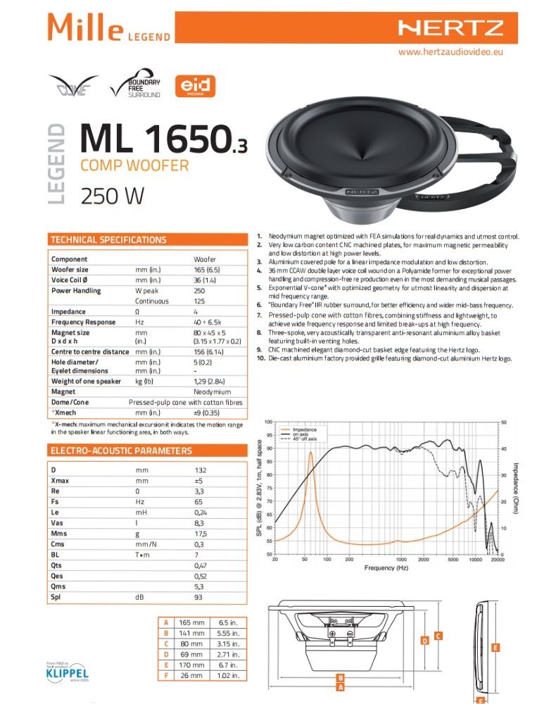 Auto-Lautsprecher ML 1650.3 Hertz Tieftöner Hertz