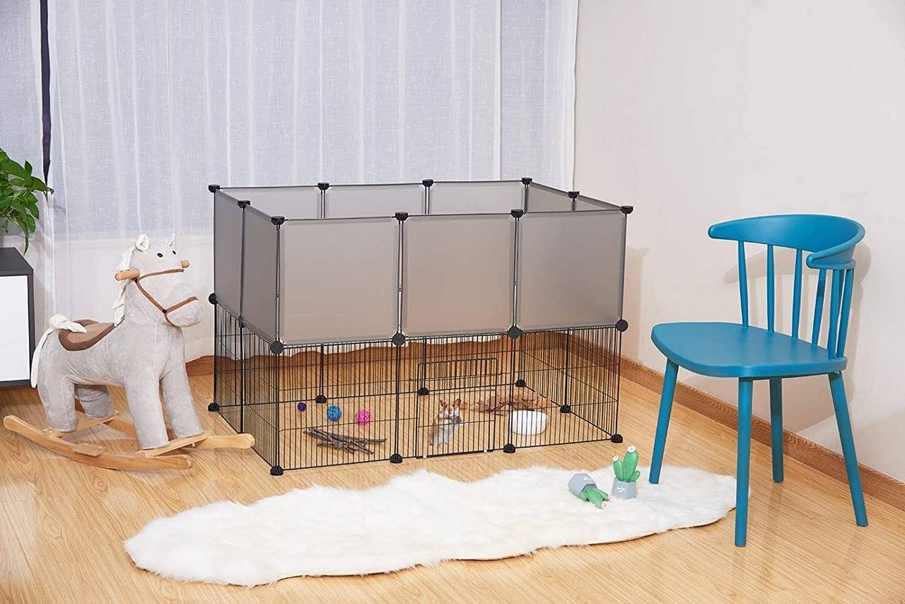 EUGAD Kleintierkäfig, mit Tür Doppelstöckig DIY 20 Platten Grau 107x72x72cm