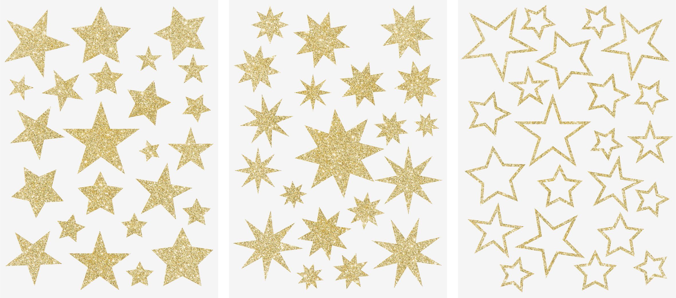 Fenstersticker Sterne, Heyda, Gold, 3 Bogen