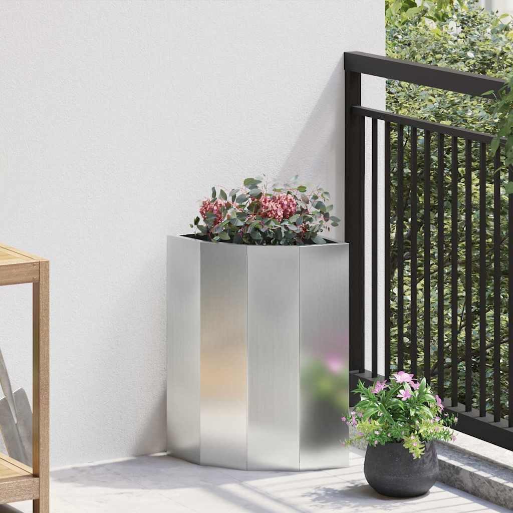 furnicato Blumentopf Eckpflanzer 30 x 30 x 50 cm Silber (1 St), Platzsparender Blumenkübel aus verzinktem Stahl für deinen Balkon