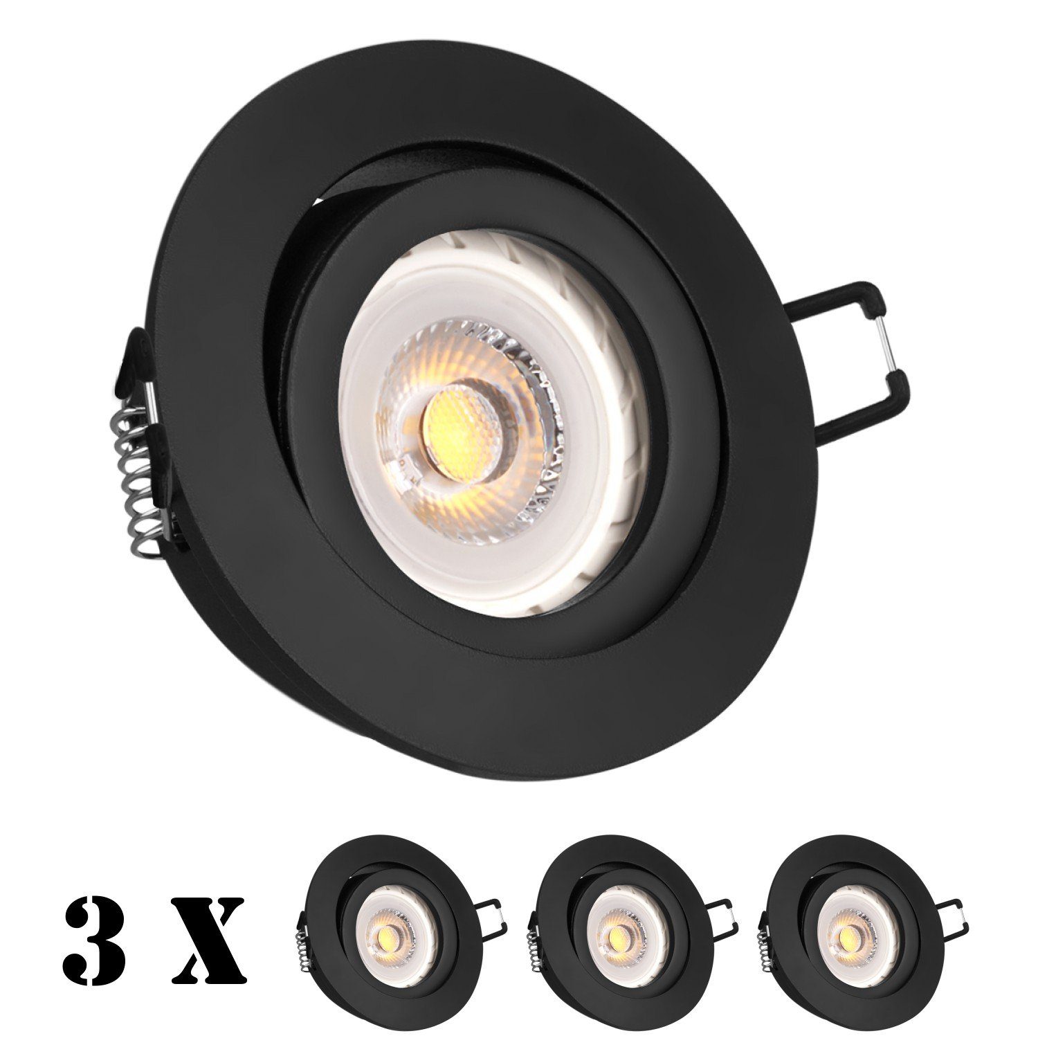 LEDANDO LED Einbaustrahler 3er LED Einbaustrahler Set schwarz matt mit COB LED GU10 Markenstrahle