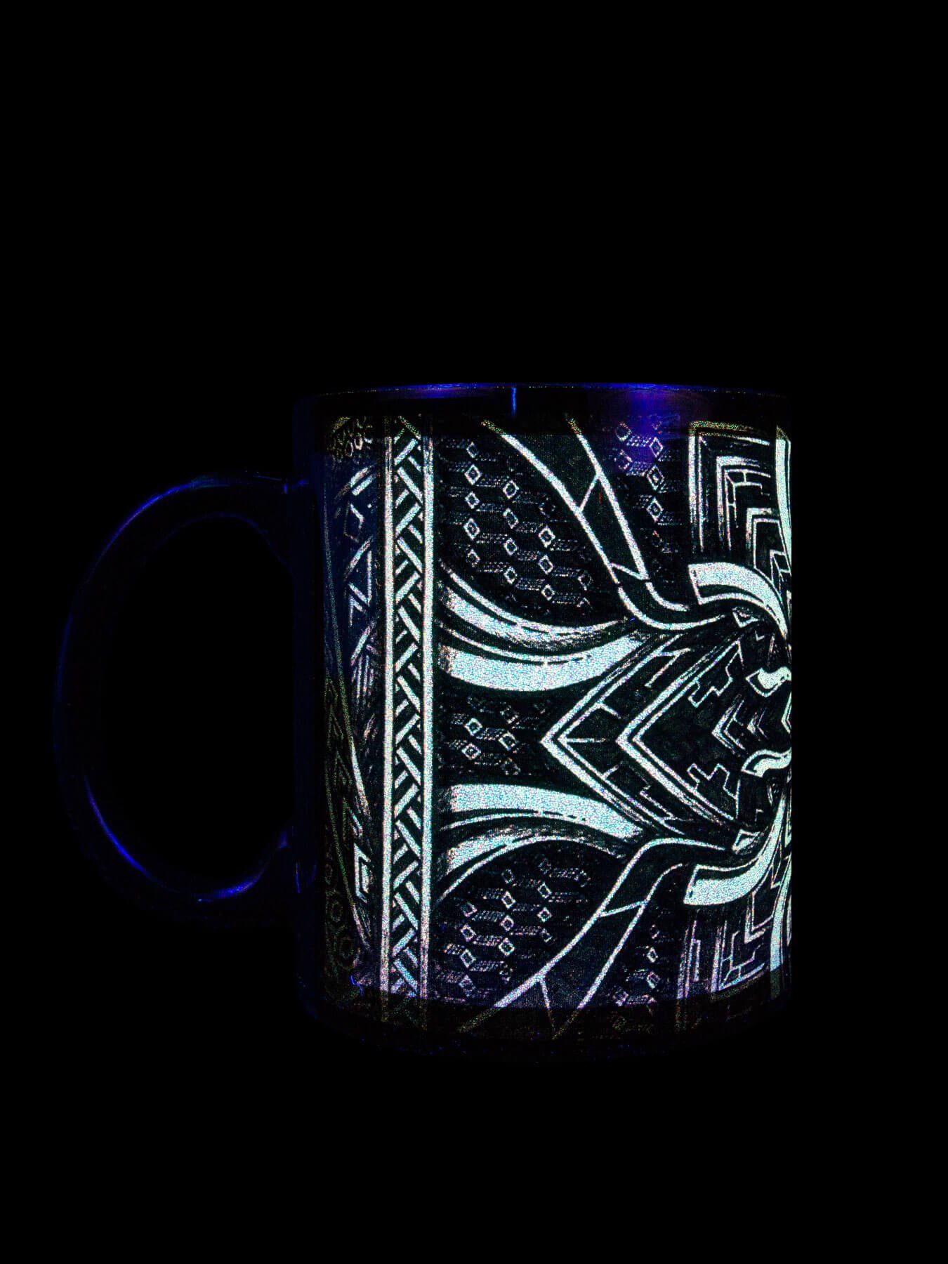 PSYWORK Tasse Motiv Fluo Neon "Dark UV-aktiv, Keramik, Tasse leuchtet unter Schwarzlicht Portal", Cup