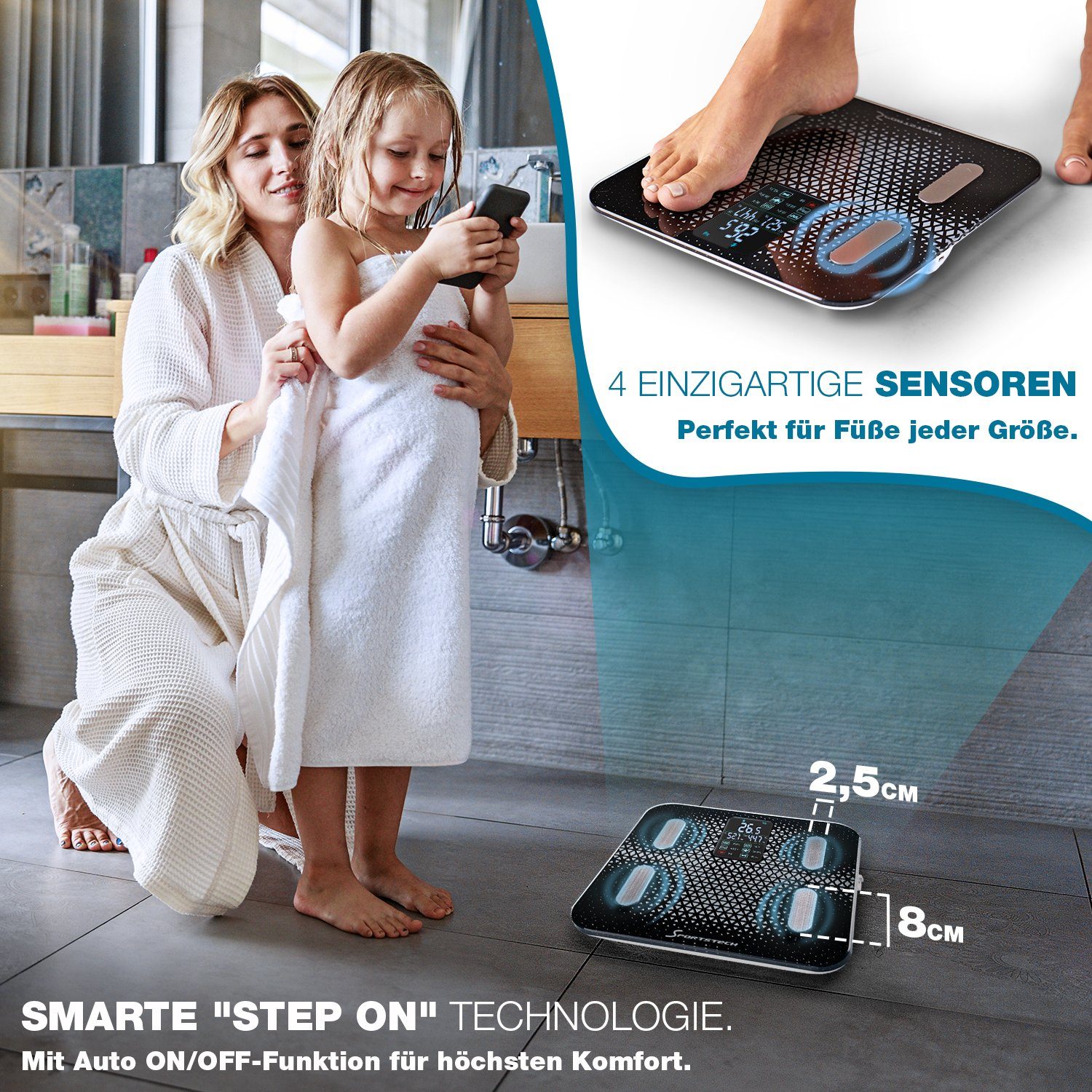 Sportstech Personenwaage BBS300, Körperfett & Muskelmasseanalyse, Bluetooth – Bild 2 von 5